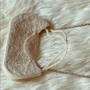Inge Christopher white sequin clutch
